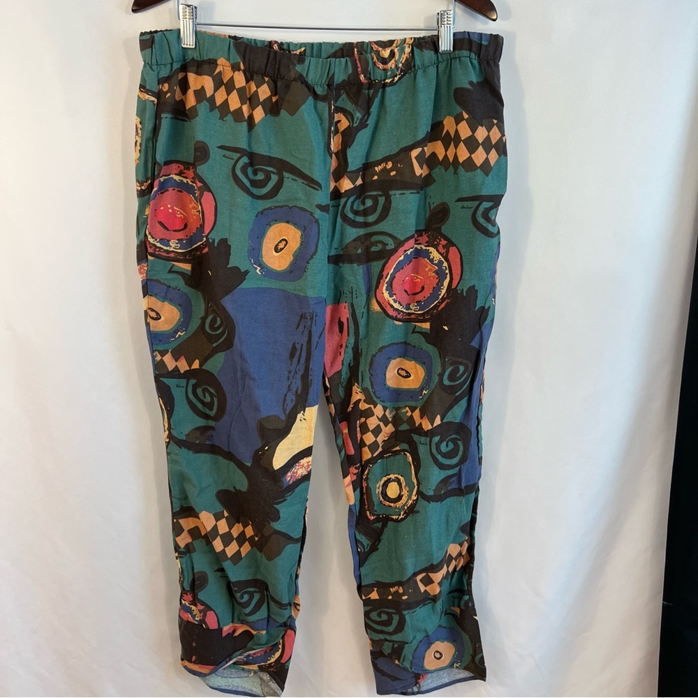 Abstract Pants Womens Plus Size 4XL Bright Colorful Lightweight Pockets Elastic - Picture 1 of 4
